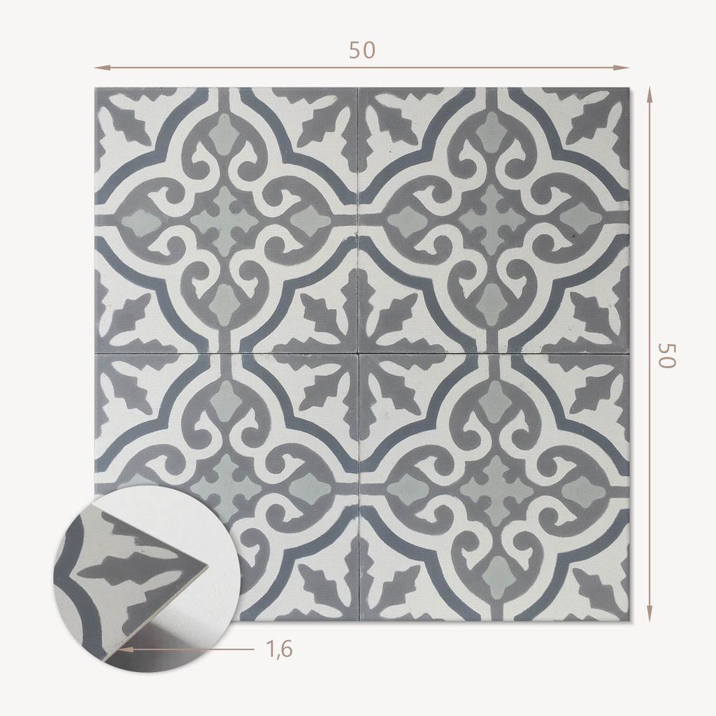 Self-Adhesive Vinyl Tiles with Print Mosaic Pattern with Ornaments 4X50X50 Cm