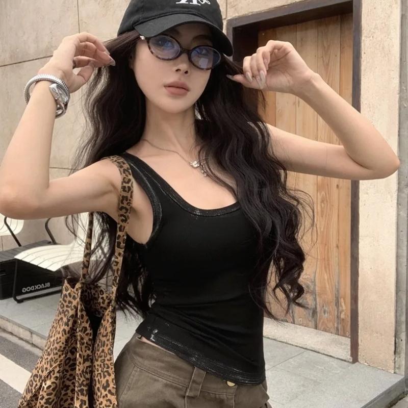 

Уличный Сли Низкий Не Острый Девушка Майка Лето Новый Градиентный Цвет Дизайн Красивый Ба Похудение Универсальный Топ Трендовый one size чёрный