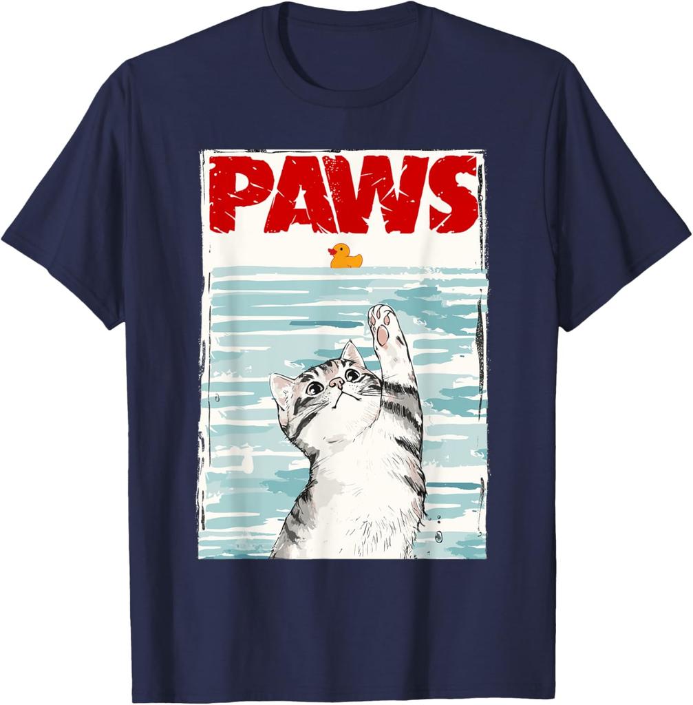 Paws Jaws Parody Cat Rubber Duck Graphic TShirt Men Women Casual Cotton Tee
