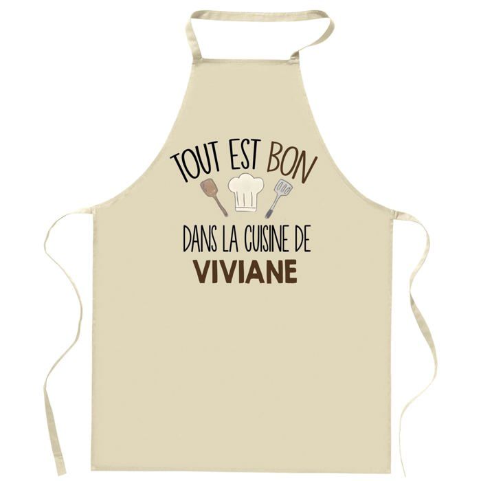 Planetee Tablier Tout est bon dans la cuisine de VIVIANE | Cadeau original Prénom pour Cuisinière | Vêtement Blouse protection