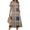 Ladies' Plaid Printed Casual And Fashionable Short Sleeved Round Neck Dress