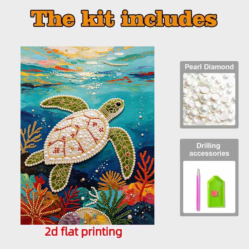 Pearl Painting Art Painting Kit for Adults and Beginners, Sea Turtle Sparkling Painting Craft Home Wall Decor Handmade Gift Idea