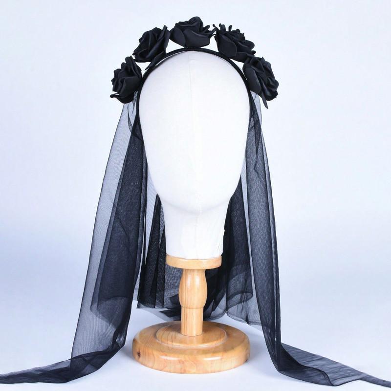 Halloween Headbuttons Day of The Dead Hair Bands Headdress Ghost Bridal Party Dark Lace Veil