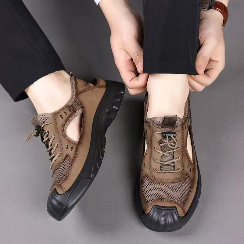 Sandals Summer Breathable Hollow Lace-up Men's Hole Shoes One Pedal Trend Versatile Outdoor Casual Shoes Driving Shoes