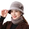Warm rabbit fur hat hat autumn and winter women's scarf two-piece set winter basin hat