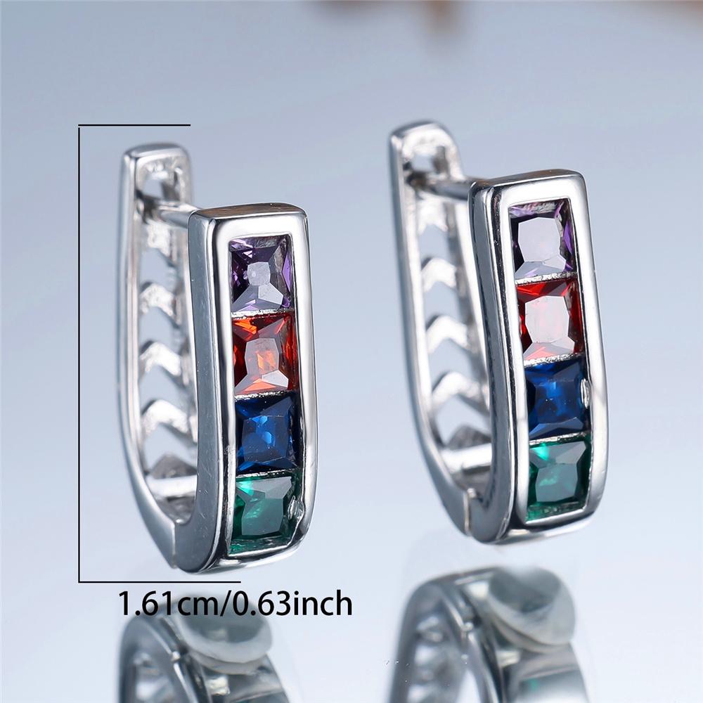 Cute Female Rainbow Crystal Zircon Stone Hoop Earrings For Women Silver Gold Color Wedding