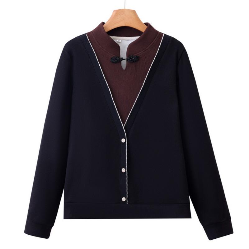 Mom Spring and Autumn Medium Bottom Shirt Long Sleeve Shirt New Medium Elderly Simple Knitted Sweater
