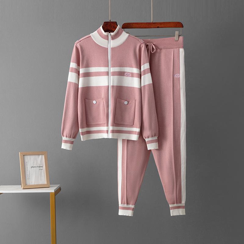 Women's New Knitted Jacket Straight Elastic Pants Foreign Fashion Two-piece Suit