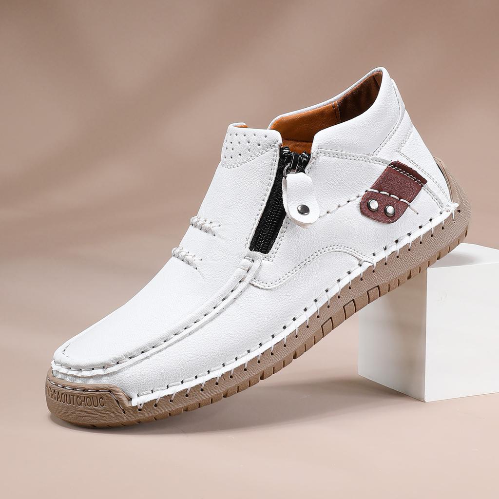 38-45 Big Size Men Casual Shoes Slip On Handmade Stitching Leather Shoes High Top Outdoor Loafers