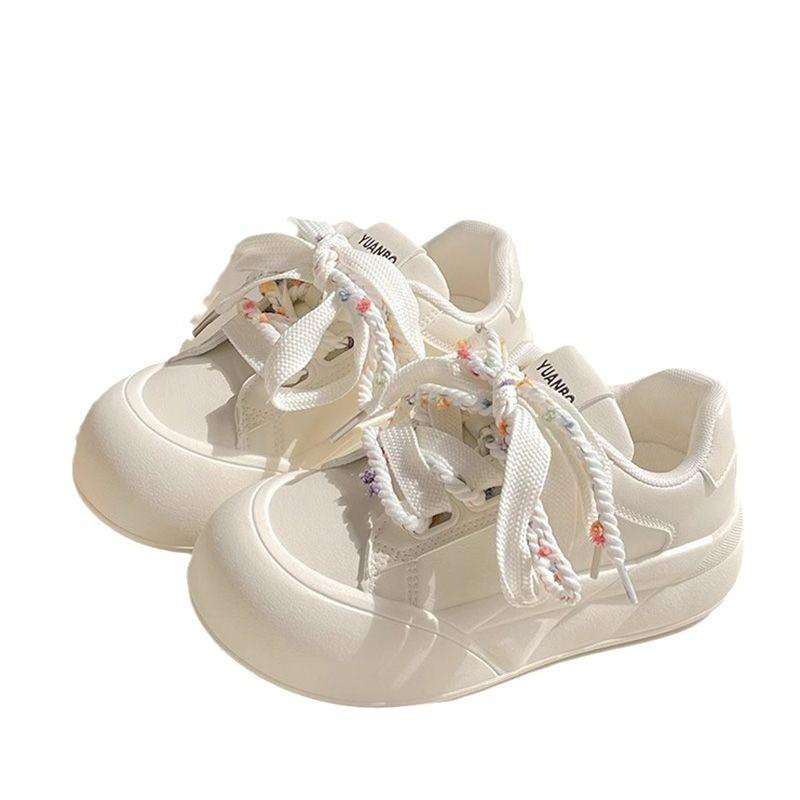 Milk Fufu with Skirt Little White Shoes Women's Autumn Round Head Ugly Cute Shoes Casual Versatile Low Top Thick Baseplate Shoes