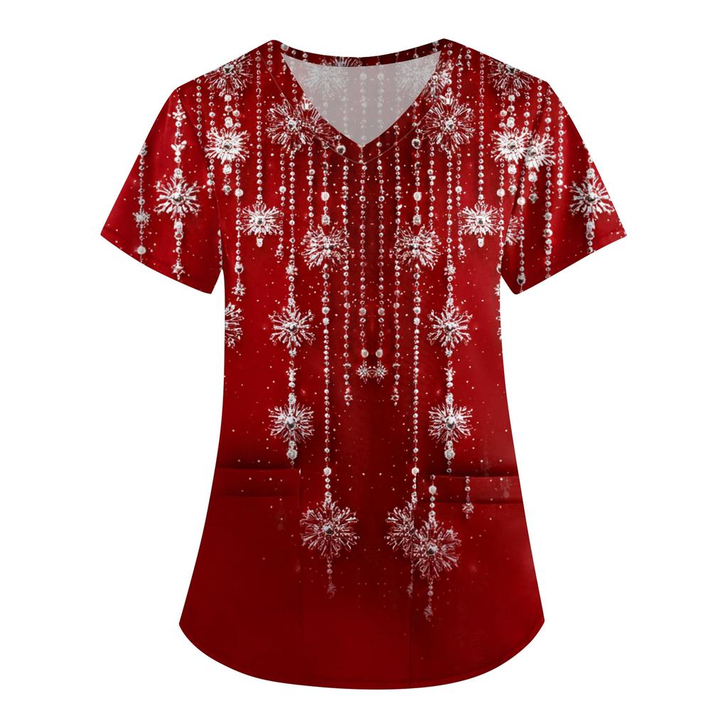 Dámská potisková uniforma Pracovní uniforma Výstřih do V Kapsy Základní Pulovr s krátkým rukávem