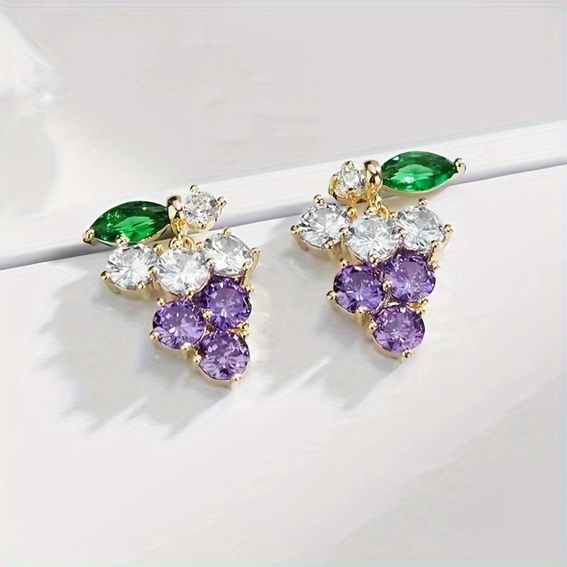 

Purple Grape Earrings for Women, Fruit-Themed Stud Jewelry with Synthetic Zircon, Elegant Daily Party Gift purple white