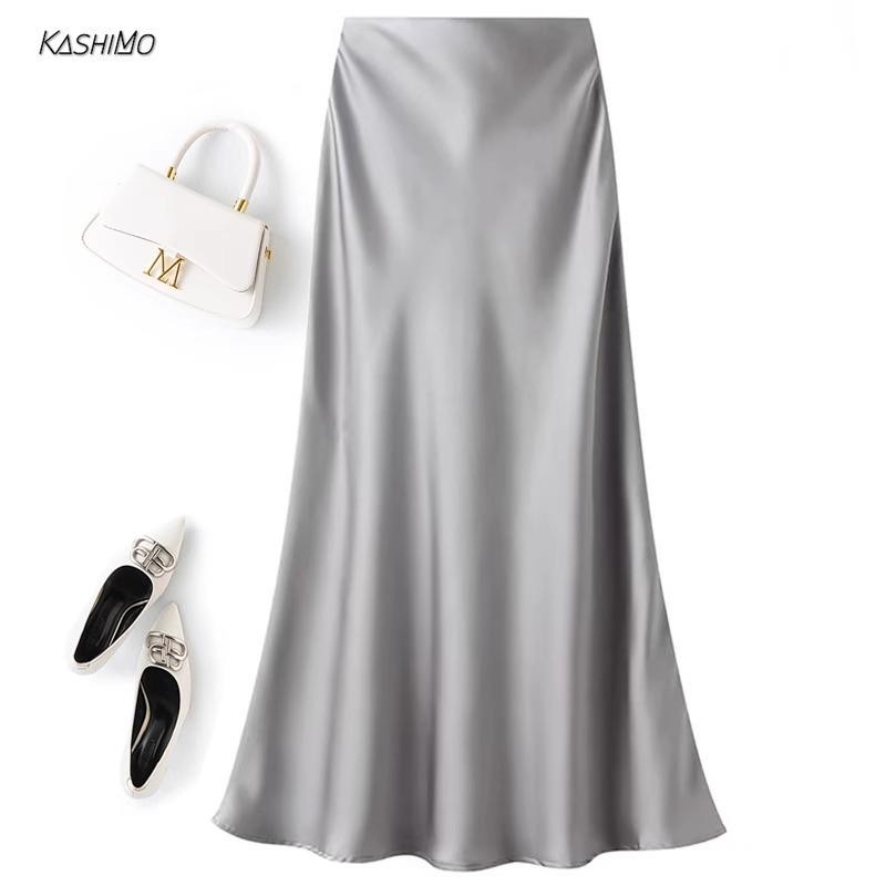 High-Waisted Satin Mermaid Midi Skirt - Women s Summer 2025 Collection M (Recommended 90-105 jin)