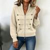Women's Color Sweater Jacket with Stand Collar and Double Zipper for Casual Wear