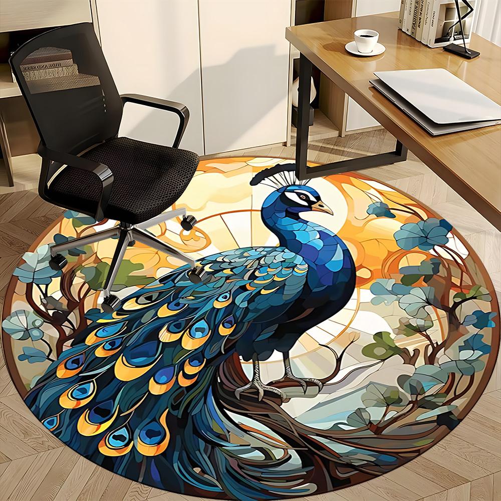 1pc Peacock Art Nouveau Office Round Area Rug, Under Office Chairs Bedroom Living Room Home Decor, Room Deco, Available in Various Sizes