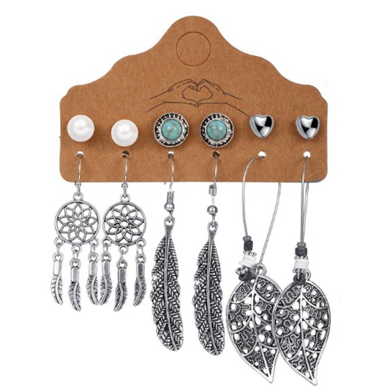 Vintage Big Round Multicolor Beaded Earrings Set for Woman Ethnic Boho Tassel Feather Long Dreamcatcher Drop Earrings