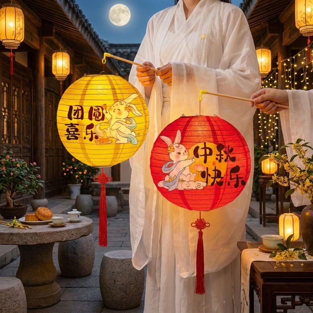Luminous Mid-Autumn Paper Lanterns Folding DIY Handheld Lanterns  Kindergarten Use