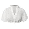 Women's Eyelet Crop Top Button Front Blouse Puff Sleeve V Neck Lightweight Summer Shirt