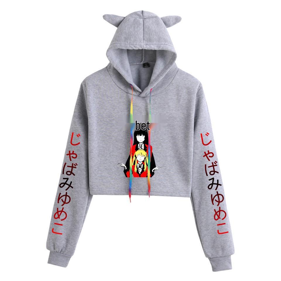 Kakegurui Cat Ear Anime Crop Top Hoodie for Women