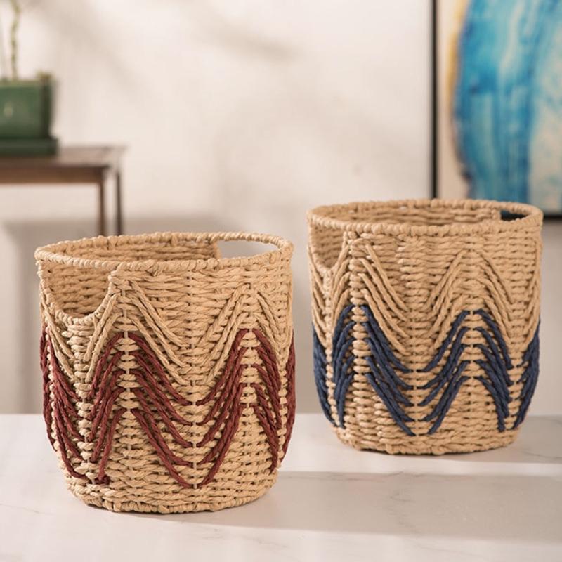 Styl nordycki Ręcznie pleciony kosz do przechowywania Papierowa lina Żelazna rama Dekoracyjne organizery Do domu Sypialni Salonu