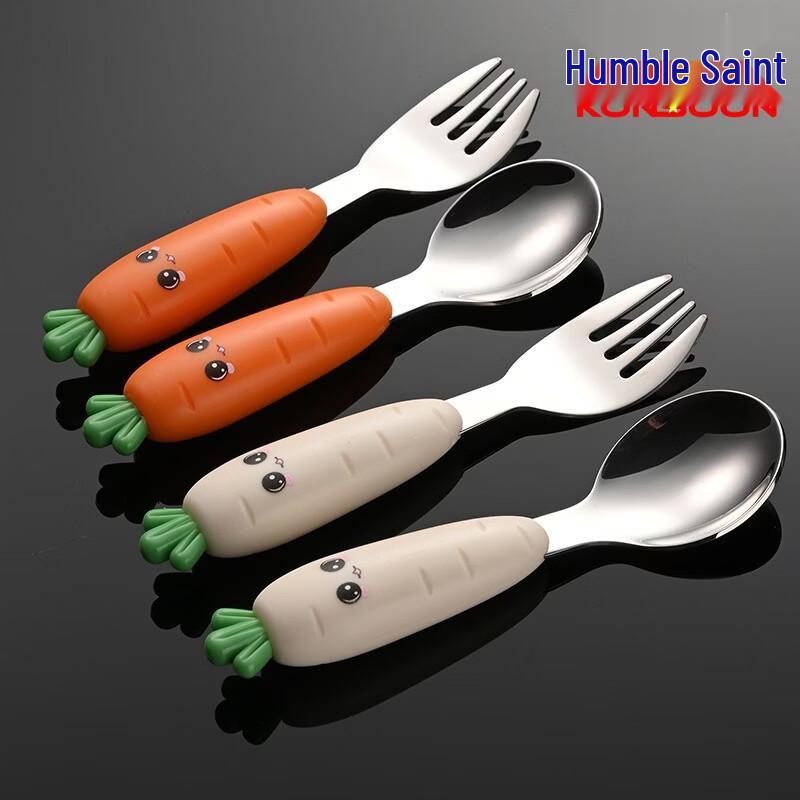 Qianxing Kids Carrot 304 Stainless Steel Fork and Spoon Set