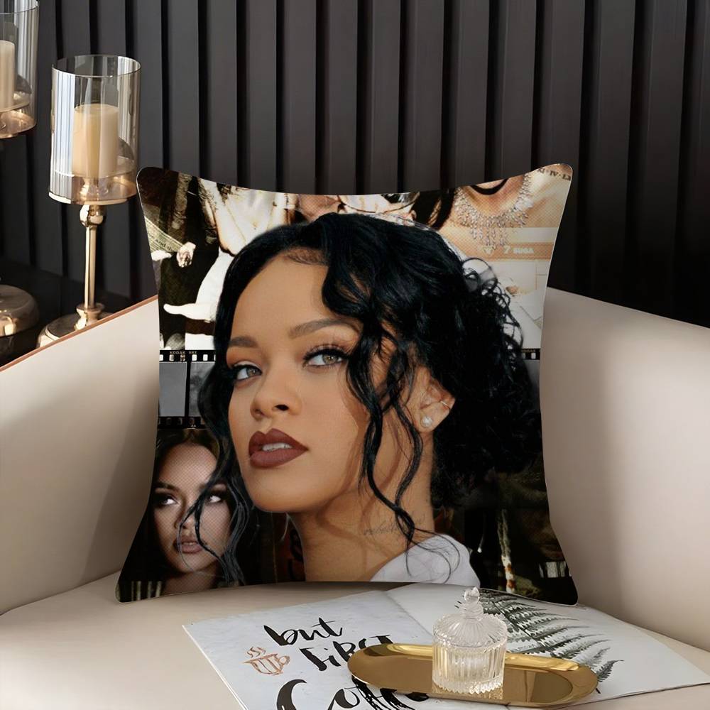 Popular Singer R_Rihannas Pillow Case Home Dorm Chair Back Short Plush Double-Sided Printing Office Nap Time Cushion Cover