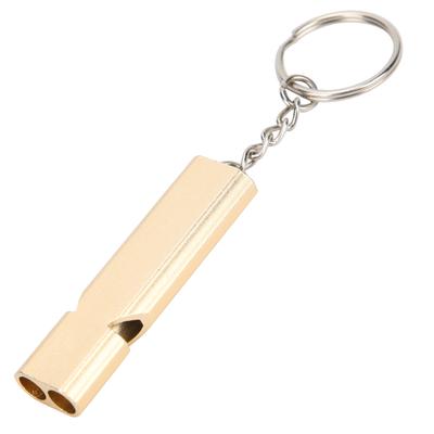 Outdoor Survival Whistle with Keychain Camping Aluminum Alloy Double Tubes Whistle Gold