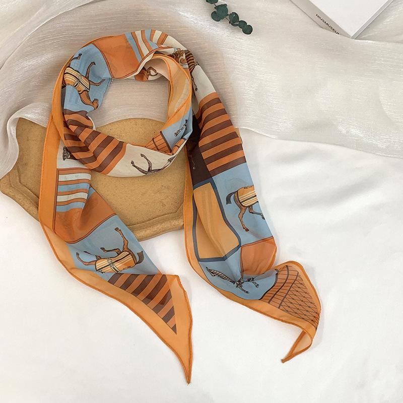 Long Silk Scarf Neck High-end Decorative Scarf Multi-functional Floral Headscarf Headband Hair Tie Waist Belt Streamer