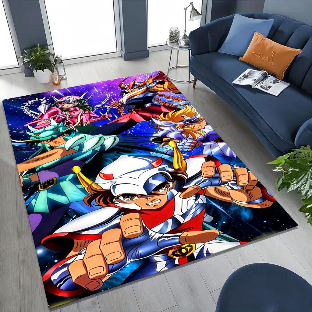 Retro Anime Saint Seiya Gold Saint Cartoon Rug for Bedroom Living Room Sofa Home Doormat Decor,Kids Play Non-slip Floor Mat Gift