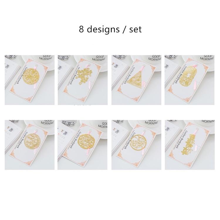8 pcs Sakura Golded bookmarks Chinese Vintage leaf Metal book marker Stationery office School A6517