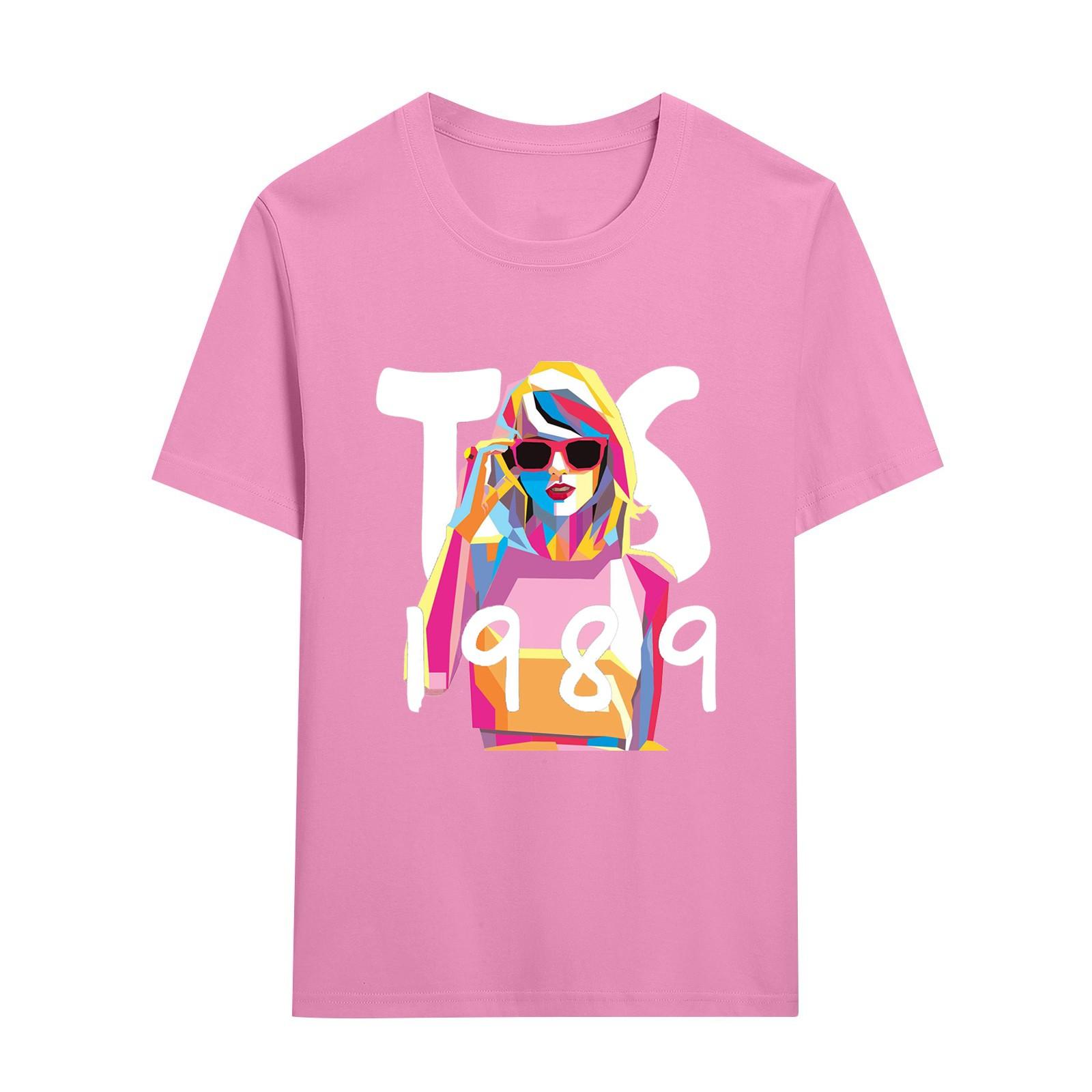 

Women s Top Casual Solid Color Short Sleeved Printed Round Neck Top M рожевий