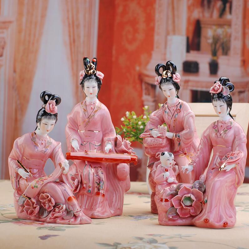 

Цзиндэчжэнь Ручная работа Классическая керамическая статуэтка красавицы Фарфоровая шахматная роспись Скульптура Домашнее украшение для гостиной Ремесленное украшение 10 inches 1 set