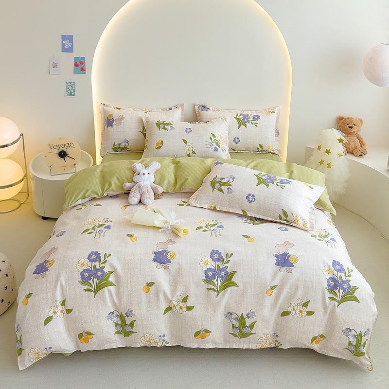 Twill Abraded Thickened Bed Four-piece Set Three-piece Set Bed Sheet Quilt Cover Pillowcase