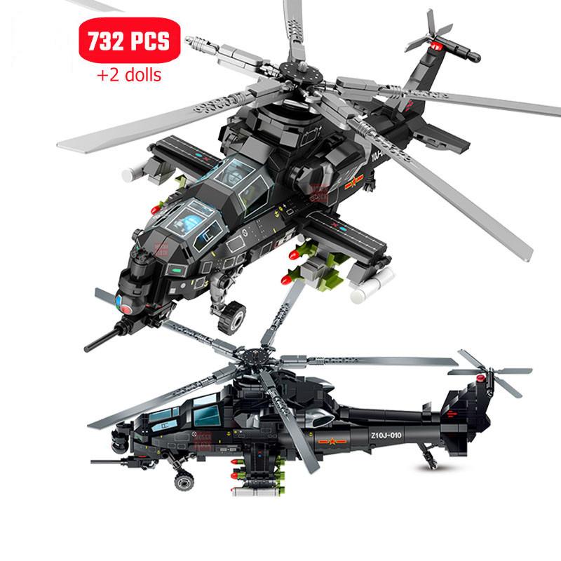 Non-Toxic 732Pcs Wz-10 Gunships Helicopter Building Blocks Military Series Armed Fighter Diy Assembly Bricks Educational Toys Children Gifts