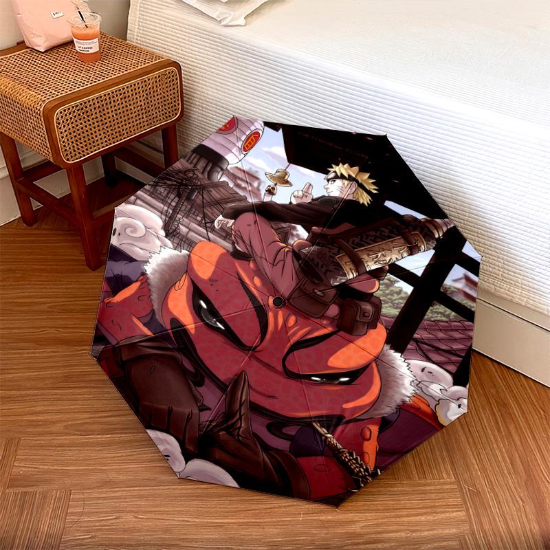 1 PC Automatic Folding Umbrella - Naruto Fire Sage Mode Pattern Portable Foldable Design With 8 Ribs Christmas Birthday Gifts