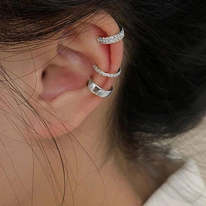 3 PCS Small Pearl Clip-On Earrings Shiny CZ Stone Classic Copper Gold-color Simple Style Daily Wear Party Jewelry For Woman