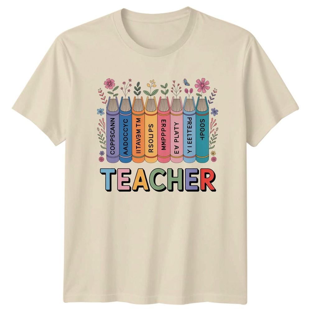 Teacher Books Floral Design Unisexs TShirt Education Teacher Gift For Her