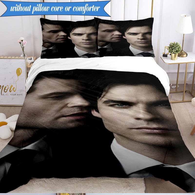 3PCS Damon Salvatore Romance Bedding Set,Including 1pc Duvet Cover And 2pcs Pillowcases Perfect for Bedroom, Dormitory, Fan Christmas Gift