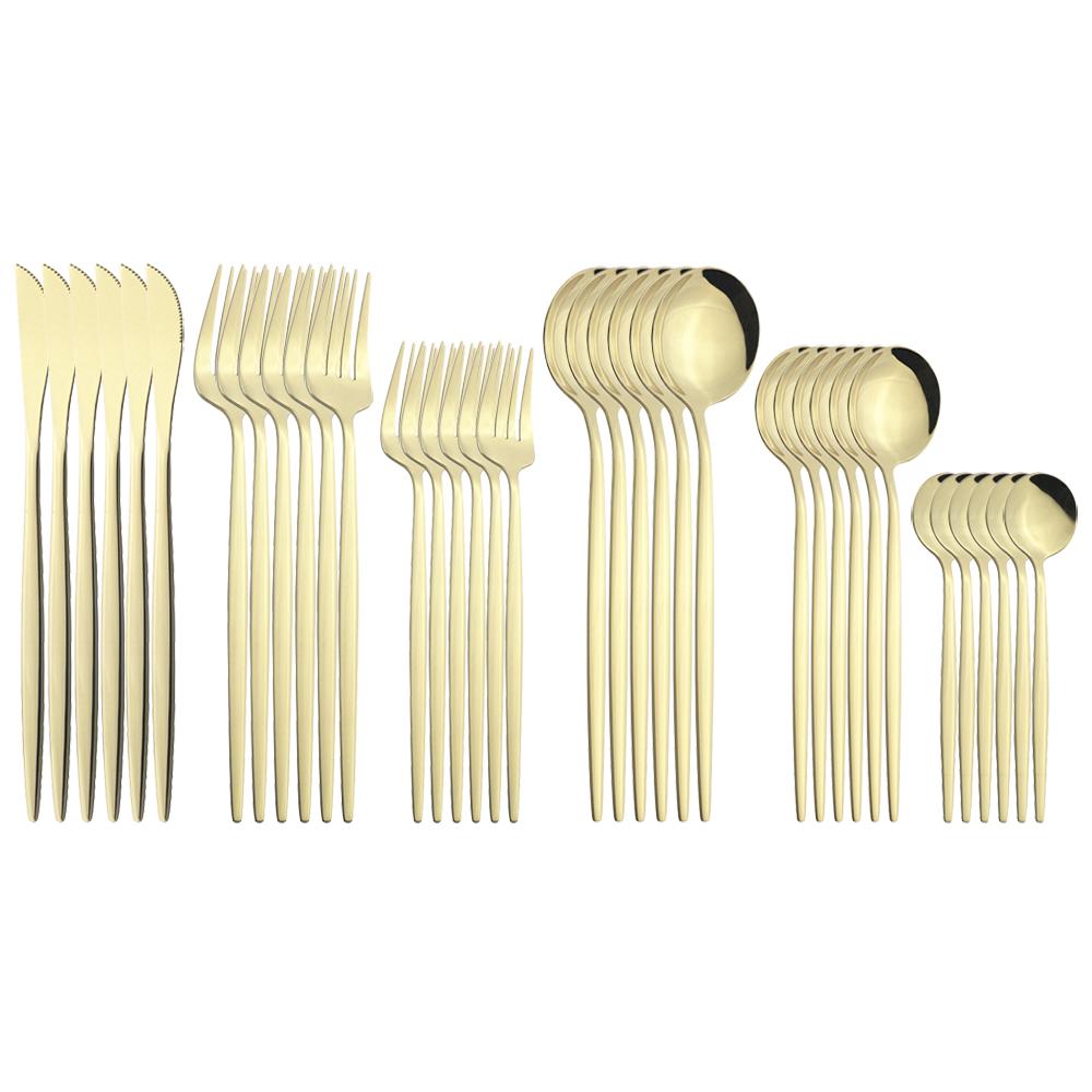 36Pcs Black Gold Cutlery Set Knives Dessert Fork Coffee Spoon Dinnerware Flatware Stainless Steel Silverware Party Tableware Set
