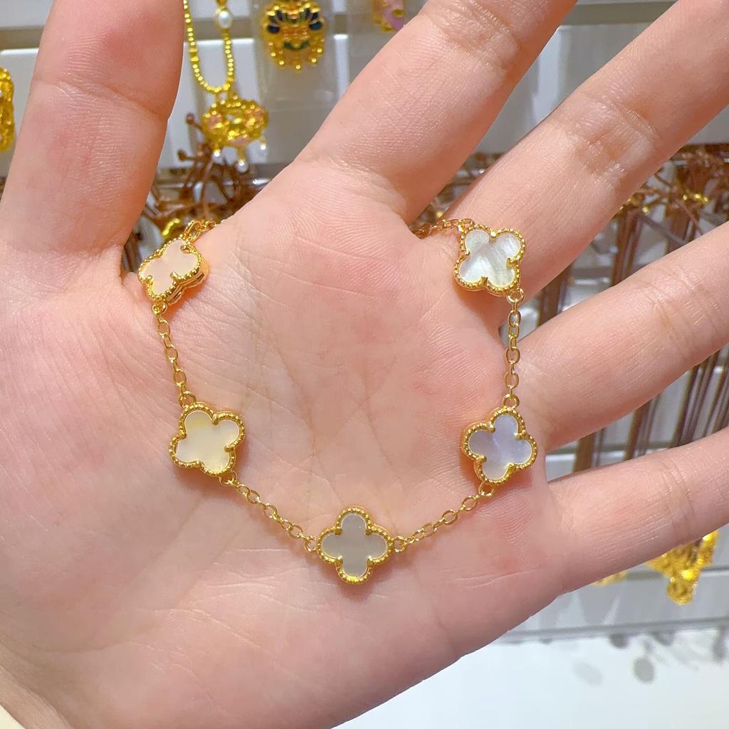 11MM Bao Color Net Red Titanium Steel Double-sided Shell Four-leaf Clover Adjustable Bracelet Versatile Niche Premium Ladies Bracelet