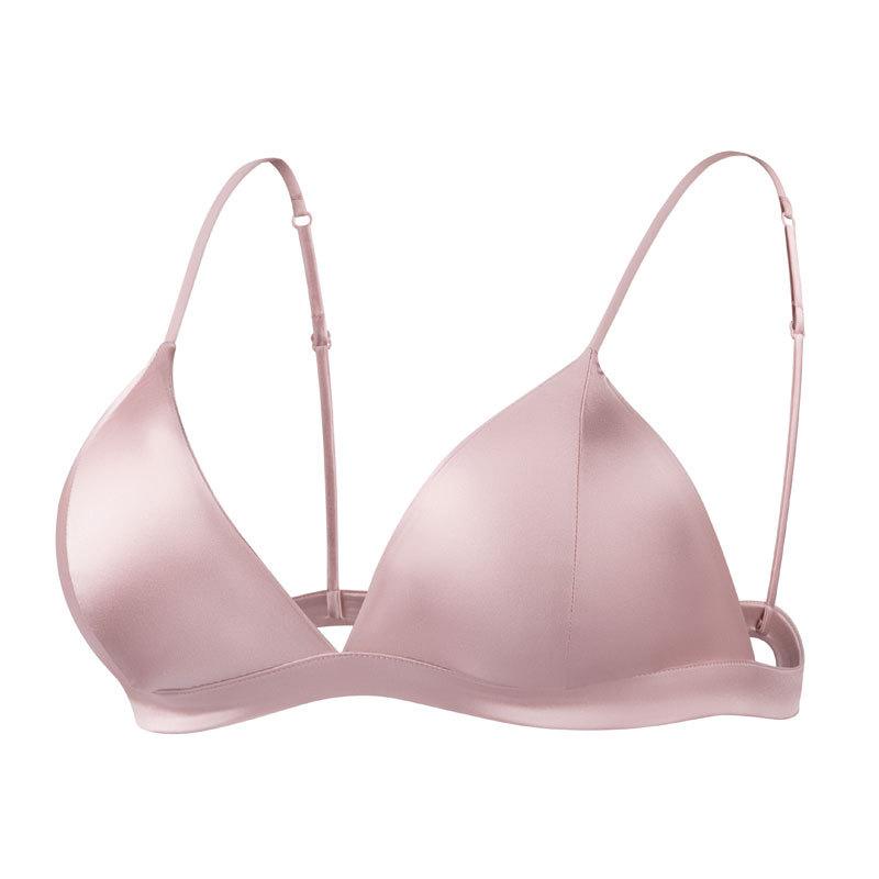 Reggiseno in seta elastica ultra-sottile senza ferretto con coppe imbottite, coppa morbida per seno piccolo, intimo sexy francese in seta di gelso
