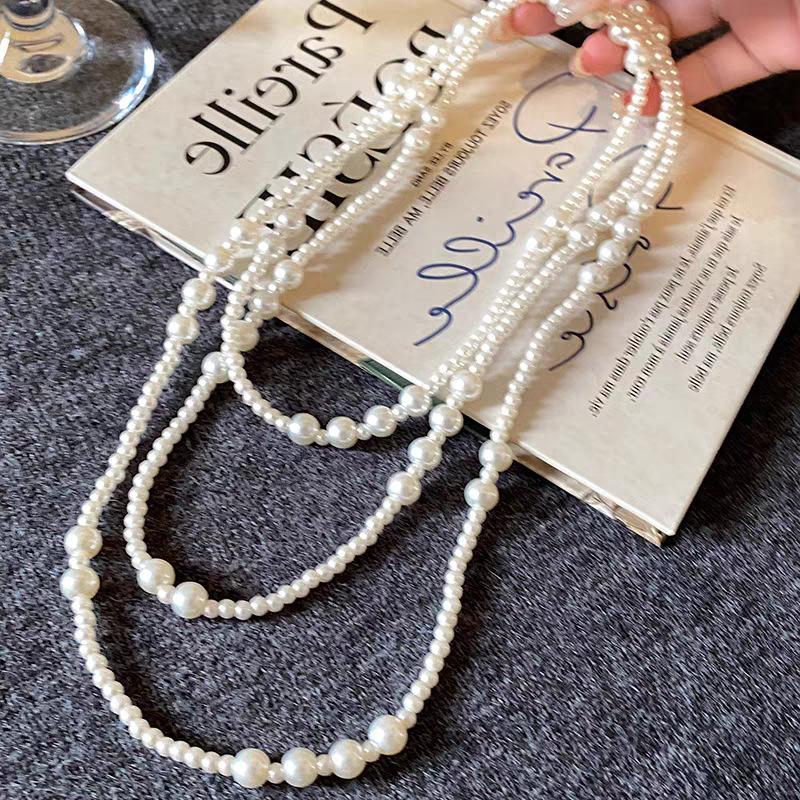 Multi-Layer Stacked Pearl Necklace, Female Foreign Style Fashion Collarbone Chain, Light Luxury High-End Long Sweater Chain