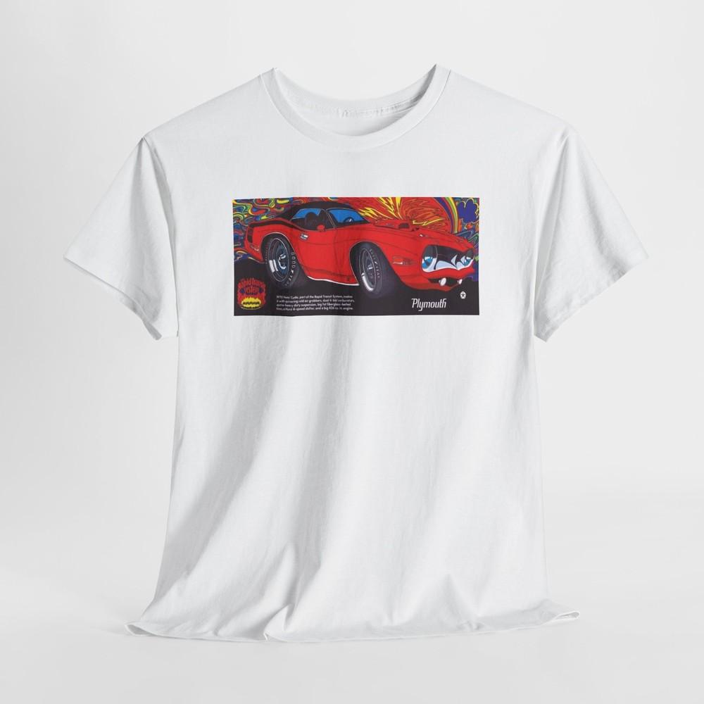 

Vintage Ad 1970 Plymouth Cuda Ad Unisex Cotton T-shirt Tee 2XL