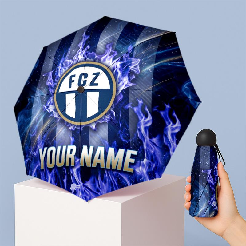 FC Zürich Manual Five Fold 8 Rib Umbrella Support Custom Text, Lightweight Travel Umbrella