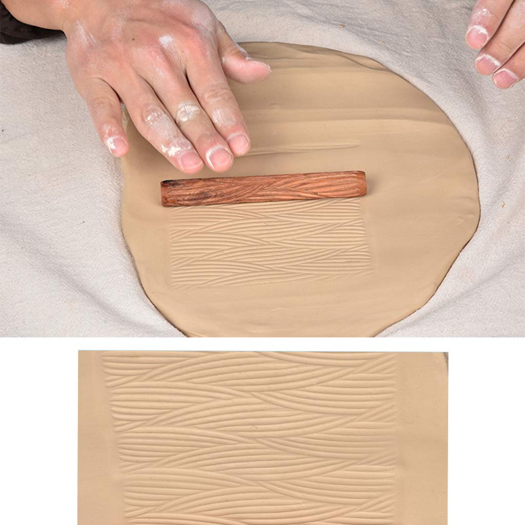 Sumnacon Pottery Clay Stamping Wooden Hand Different Set of 5 Tool, Roller, Patterns,