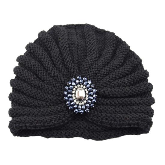 

Folding Women Hat Widely Use Acrylic Fiber Faux Crystal Delicate Women Beanies for Daily чёрный