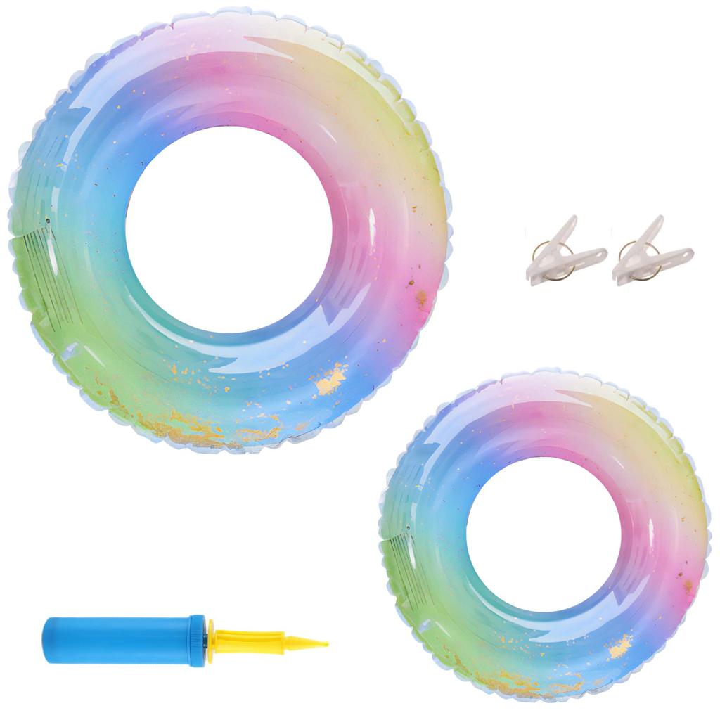 REGANOIR Floats for Kids and Set of Includes Air For Boys and 60cm 14 years old to adult 60cm 6 years of Adults, 2, Pump, Cute, Glittery, Rainbow,