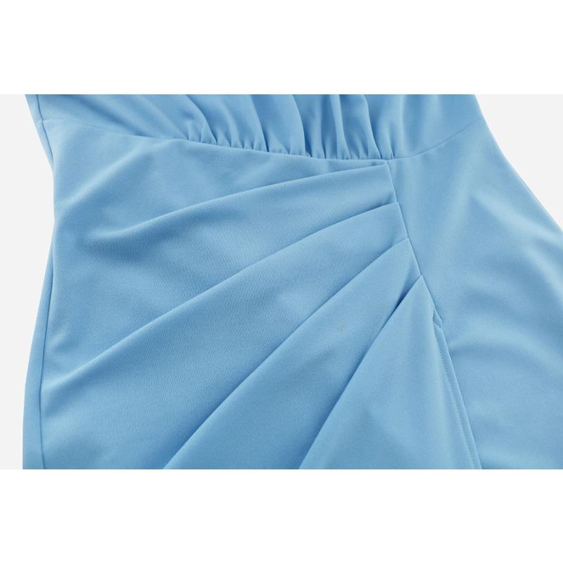 Damen Karriere Kleider Sommer Rundhals Bubble Sleeve Slim Temperament Dresse