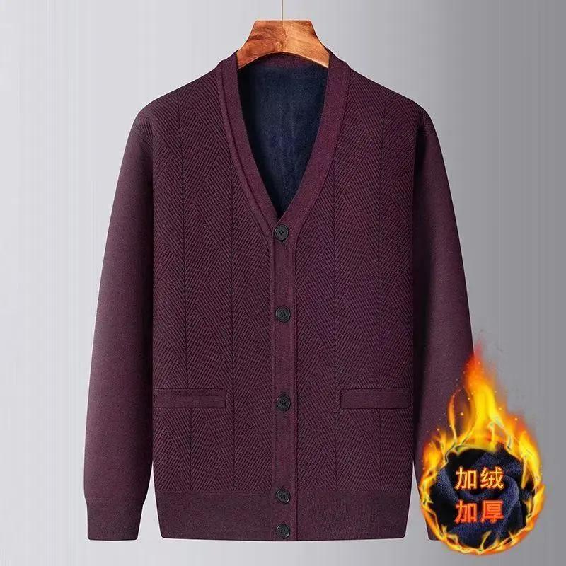 Herrsammet Förtjockad Höst Vinter Kofta Medelålders Äldre Stickad Tröja Varm Topp Jacka