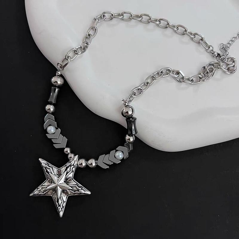 Fashionable Punk Bead Star Pendant Necklace Suitable For Men And Women Retro Creative Ethnic Style Holiday Jewelry Gift
